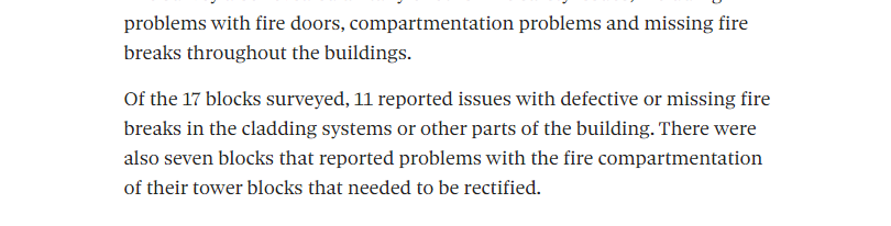 Anecdotally, the majority of leaseholders I speak to have fire stopping or compartmentation problems. The nearest we have to quantative data on the scale of the issue is a small survey on ACM blocks we did last year