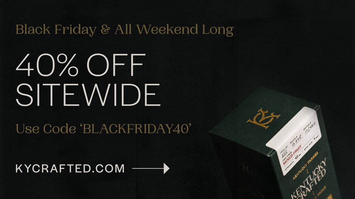 kycraftedco's tweet photo. BLACK FRIDAY SALE!!! Take 40% off any regular priced item from now to the end of the weekend! Use code: BLACKFRIDAY40

#kentuckycrafted #kycrafted #kycraftedco #kentuckyproud #blackfriday #blackfriday2020 #cbdlife #cbdshop https://t.co/aIT66Qm4ZC