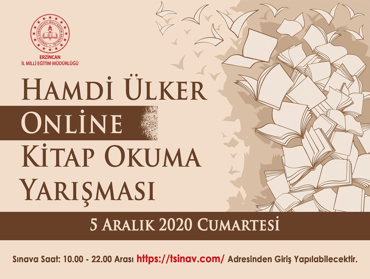 ErzincanMEM's tweet photo. İl Millî Eğitim Müdürlüğümüzün "Candır Kitap Can Hep Birlikte Okuyor Erzincan" projesi kapsamında 5 Aralık 2020 Cumartesi saat 10:00 ile 22:00 saatleri içerisinde yapılacak olan Hamdi Ülker Online Kitap Okuma Yarışmasına katılacak olan öğrencilere şimdiden başarılar dileriz. 😍😊 https://t.co/UiyDBuvACG