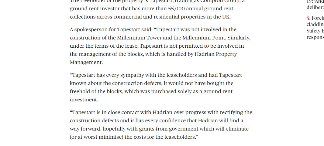 And the person who owns the building, what role are they taking in helping leaseholders. Here is their response