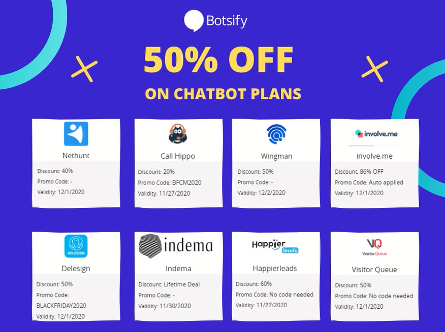 botsify_app's tweet photo. Pick your desired tool that thrives your business at its finest. 🔥Tap here: https://t.co/n6v6Ks7DJm
Our partner deals are here👇
@nethuntcrm @CallHippo @involvemeapp @delesign
@indemadesign @happierleads @visitorqueue
#bfcm #SaaS #deals #automation #conversationalAI #AI #botsify https://t.co/9JXXBUL5EG