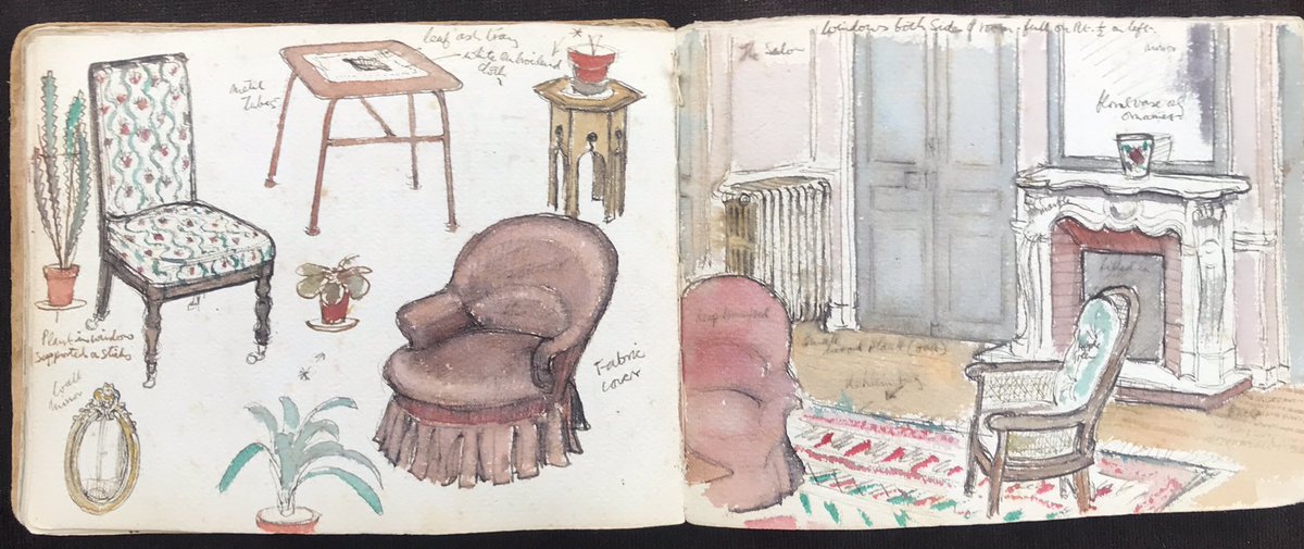 And when it got too wet to pitch his tent, he recorded the rooms and household objects at the guest houses he stayed in!