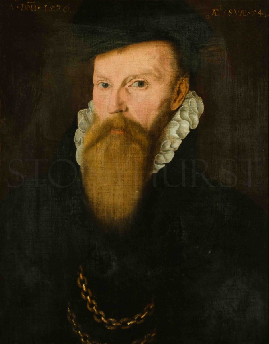 Happy #Lancashire Day! Sir Richard Shireburn (builder of <a href="/Stonyhurst/">Stonyhurst</a> Hall) was 'knight of the shire' for the county at the Parliament of 1553, and MP for Preston and Liverpool in the 1550s. This unattributed portrait of him aged 54 is dated 1576. #iflookscouldkill #beardgoals