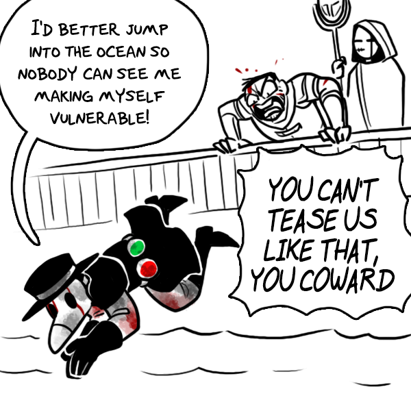 It just occurred to me that I haven't been posting a lot to Twitter lately, so here's a mini-comic I made a while back when someone asked how Cornelius drinks potions in battle when he refuses to take his mask off in front of others. 