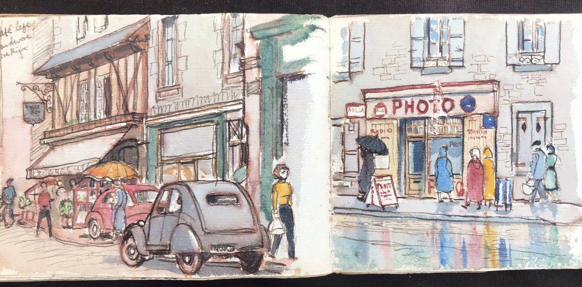 A short trip back in time to rural Western France in July 1954 with the help of a small sketchbook kept by a young chap on a motorcycle camping trip. It seems to have been rather wet that summer...