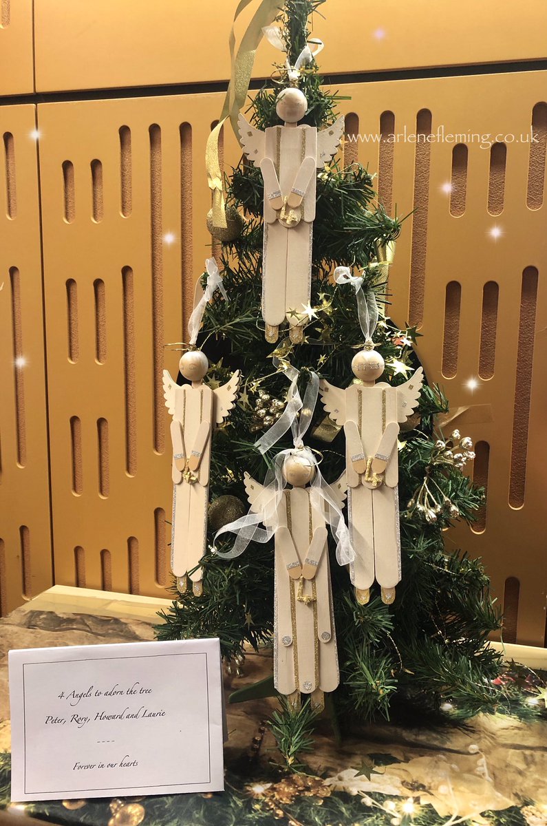 Arlene_Fleming1's tweet photo. 4 Angels to adorn the tree. Peter,Rory,Howard & Laurie. Forever in our hearts. I made a few Angels for the studio @BBCR4. #bbcradio4 #bbcradio #rorymorrison #christmasangel #bbcannouncer #Peterdonaldson #Howardphillpot #Lauriemacmillan #bbcnews #christmasdecorations https://t.co/QNyWtRFIfb