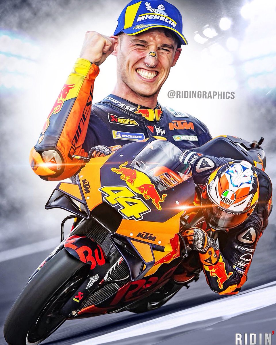 RidinGraphics's tweet photo. It’s a farewell from @polespargaro as he makes his way to the Repsol Honda team next season, I think the Honda will suit him well 👌 #racing #polespargaro #ktm #polyccio #grandprix #motogp #roadracing #motorbike #motorsport #pe44 #gpart original image credits: GPone, MotoGP https://t.co/sfdS2jkD9m