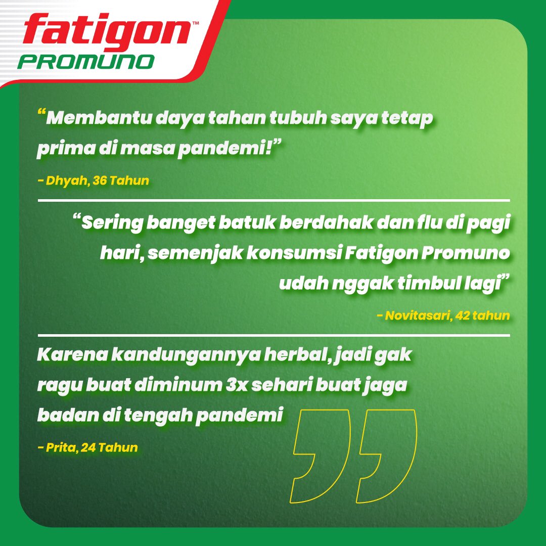 Fatigon__Id's tweet photo. Kombinasi 4 herbal asli Indonesia, yaitu meniran, jahe merah, sembung, dan sambiloto, Fatigon Promuno memberikan 3 aksi perlindungan untuk #JagaImunIndonesia. 

Yuk #LindungiDiriLindungiNegeri dapatkan #FatigonPromuno sekarang di E-commerce, Toko Obat dan Apotek kesayanganmu! https://t.co/iPY9B49MLR