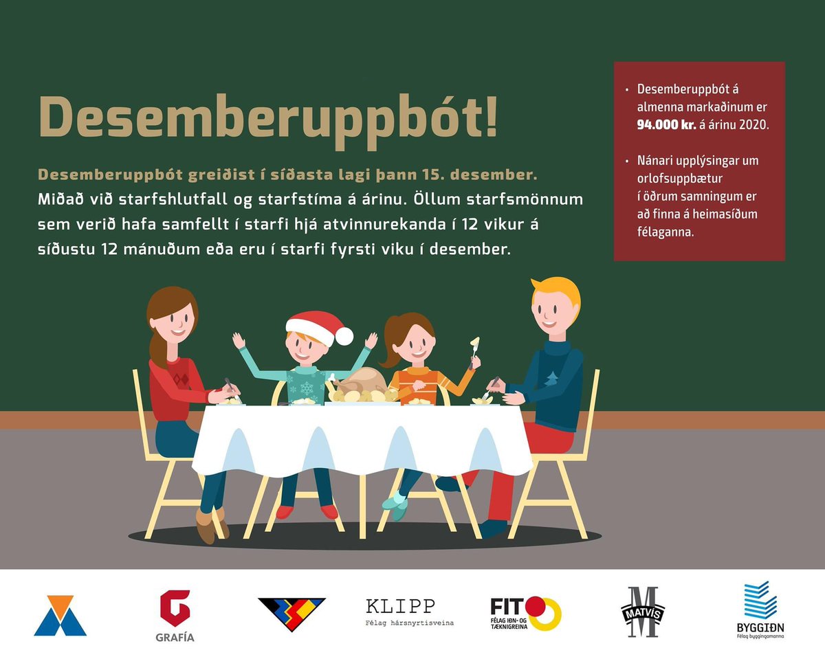 Árlegt tvít! 

Mánaðarmótin að skella á eftir helgi. Við hjá stéttarfélögunum hvetjum alla til að yfirfara launaseðlana því desemberuppbótin er að koma. 

Til að fá uppbót frá atvinnurekanda þarftu að vera í vinnu fyrstu viku desember eða hafa unnið samfellt í vinnu í 12 vikur.