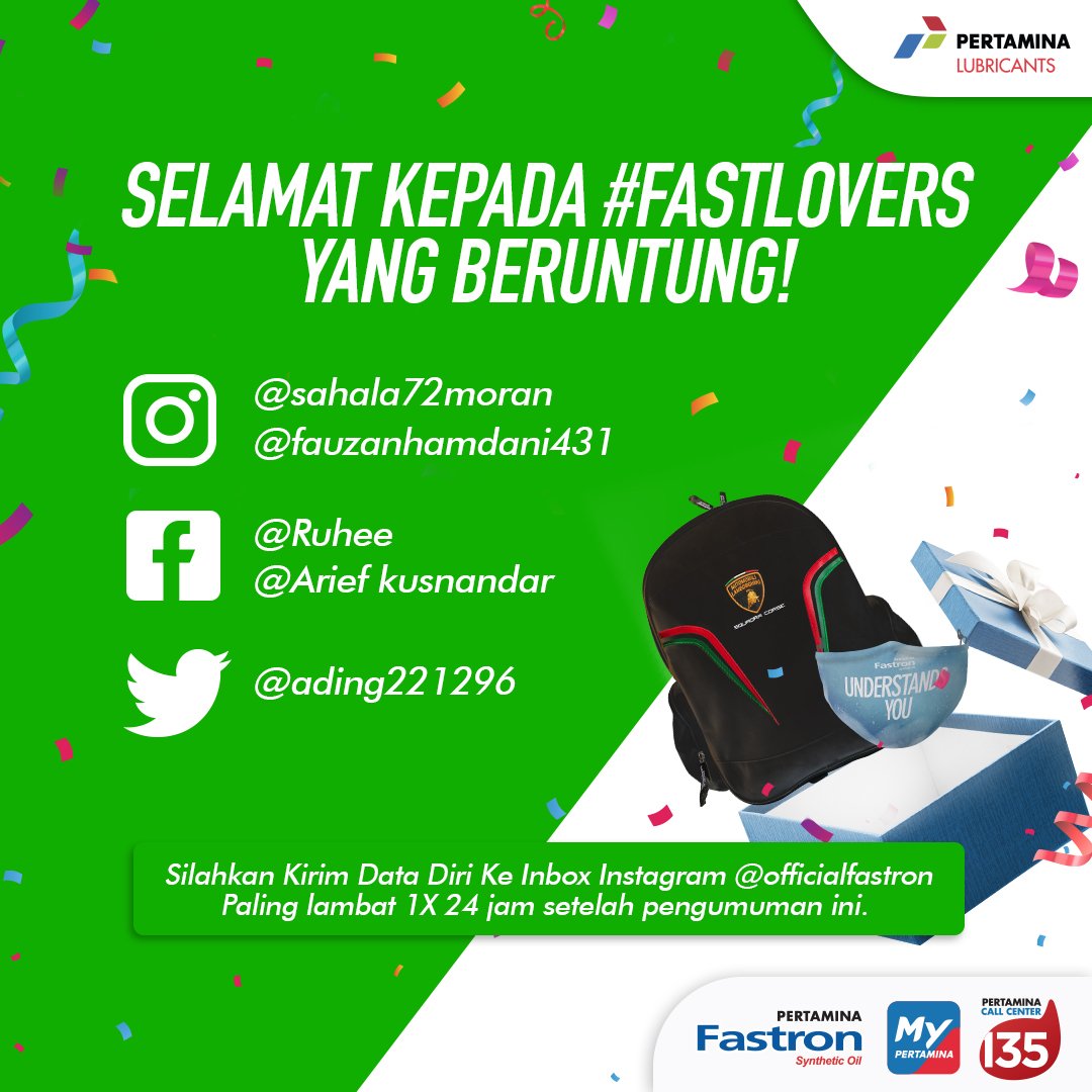 OfficialFastron's tweet photo. 🥳Ini pasti yang paling ditunggu-tunggu nih🥳 Saatnya pengumuman giveaway #AjakTemanFastlovers disiplin pakai masker. Sekali lagi selamat buat #fastlovers yang beruntung:

Pemenang Kaos + Masker
IG toshiro_inazuma 
IG setiaji_taji 
FB Yenny Octavia Huget https://t.co/7qzbk6QL86