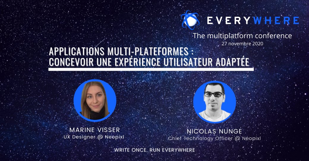 LIVE NOW !🎙️ Applications multiplate-formes : Concevoir une expérience utilisateur adaptée par <a href="/marine_vsr/">Marine</a>  &amp; <a href="/Niko57/">Nicolas Nunge</a>  from <a href="/neopixl/">neopixl</a> 
bit.ly/3mSKzsi

#crossplatform #UX poke <a href="/GroupeSmile/">Smile - I.T is open</a>