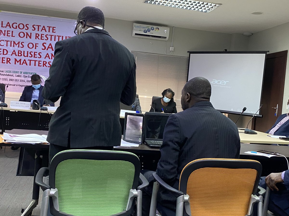 11:14 Lawyers introduce - Seriki for LCC, Owonikoko for LASG, Mr. O and his iPad for  #EndSARS  , Fusika The Champ for  #EndSARS  .