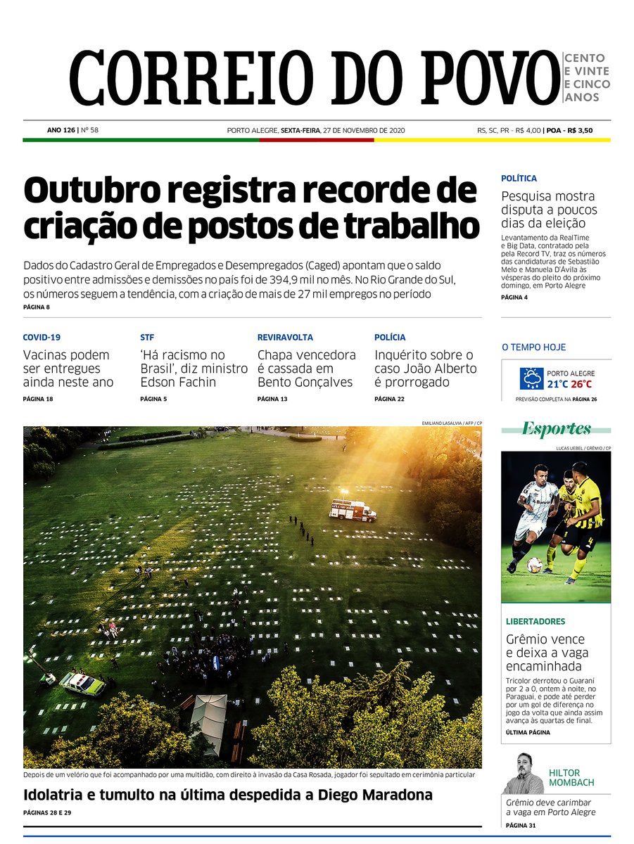 Bom dia!
Esta é a capa do Correio do Povo desta sexta-feira https://t.co/stjjsBvo52