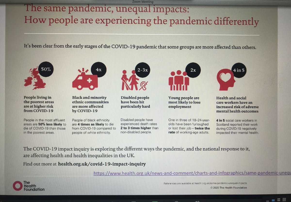 “Same storm but not on the same boat” Interesting presentation going on with @SarahEGolding and @PIER_project on Health Inequalities and #COVID19 #PIERInequality2020