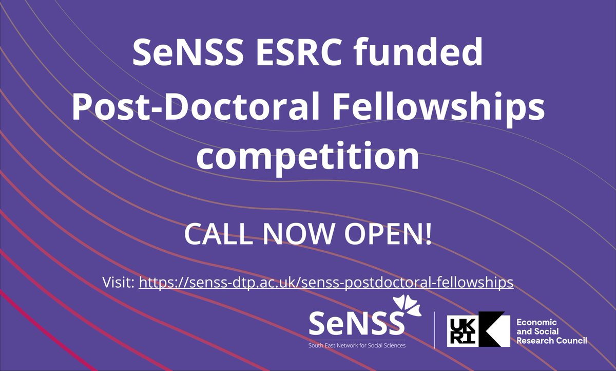 SeNSSDTP's tweet image. CALL OPEN!

@SeNSSDTP @ESRC Funded Post-Doctoral Fellowship competition

#SeNSS #ESRC #PostDoctoral

@CityUniLondon @uniofeastanglia @Uni_of_Essex 
@GoldsmithsUoL @UniKent @UniofReading @RoehamptonUni @RoyalHolloway @UniOfSurrey @SussexUni

Further info: senss-dtp.ac.uk/senss-postdoct…