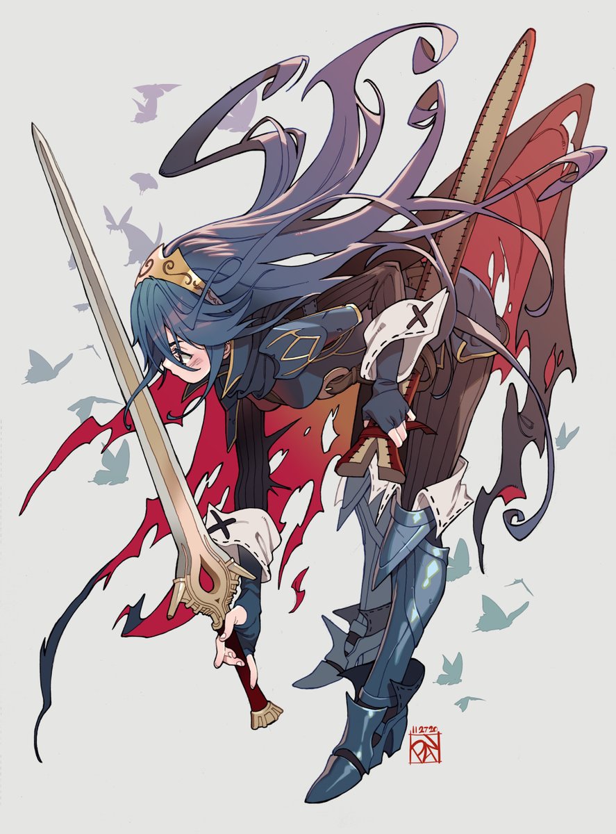 lucina (fire emblem) 1girl falchion (fire emblem) weapon long hair sword blue hair solo  illustration images