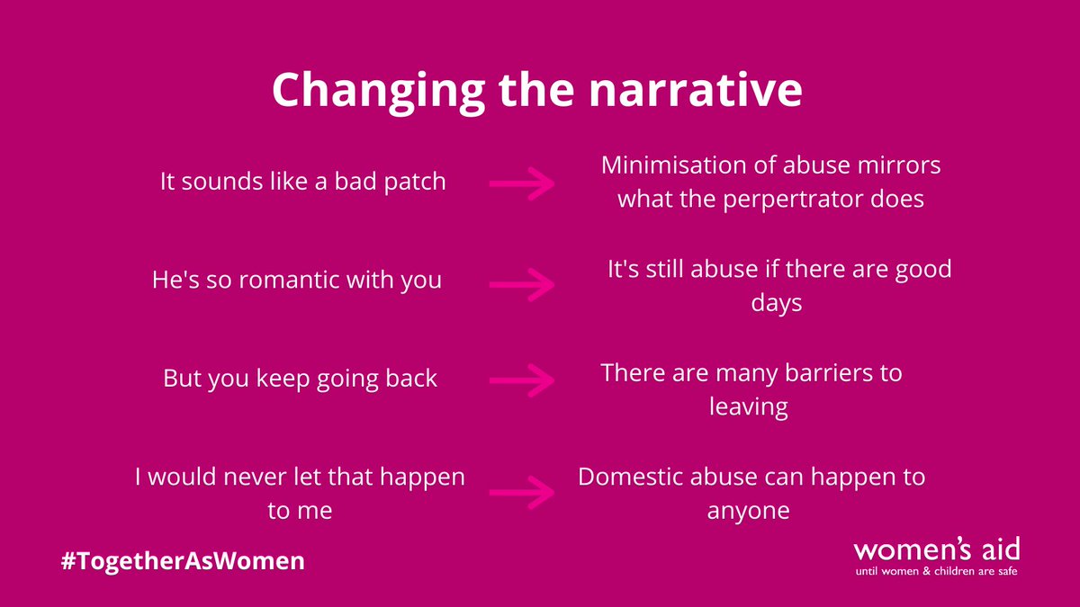 womensaid's tweet image. Language is important and words are powerful. They’re the fine line between a survivor being trapped and being free. 

This #16Days, we’re changing the narrative around #domesticabuse so survivors and society can better understand it.  

➡️ Share this post to show your support.