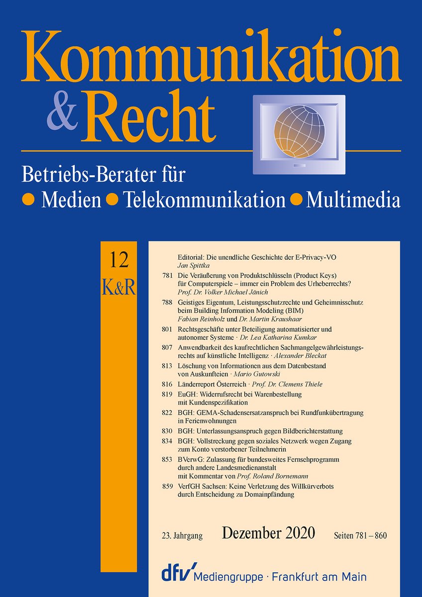 TorstenKutschke's tweet photo. Sie ist da, die neue K&amp;R, u.a. mit #datenschutz, @DSBerater #DSK2020 https://t.co/SAdoCI3Vzo
