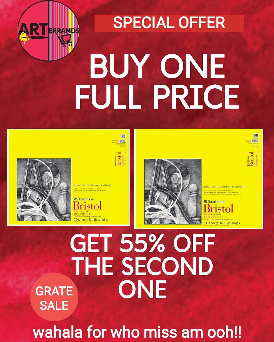 ErrandArt's tweet photo. BUY  ONE Strathmore® 300 Series Bristol Smooth Pad

PRICE:🔖N39,550❗❗

AND GET THE OTHER FOR.....

 PRICE: 🔖N21,755❗❗
.
BUY TWO Strathmore® 300 Series Bristol Smooth Pad

AND GET THE THIRD ONE FREE❗❗ 

YOU CAN TAG YOUR FRIENDS TO BUY, AND SHARE THE THIRD ONE FREE😉,💪 https://t.co/adVwsprqjo