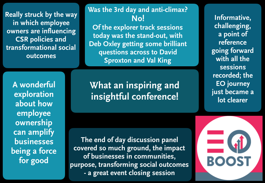 JGaddAssociates's tweet photo. Day 3 reflections on #EOBoost
The live event may be over, but for all those registered, you can revisit the sessions and adviser showcase for up to a year.
Why not arrange a session with any co owners who missed out? https://t.co/OgXqNrtXM7 https://t.co/SxEVgkqpbv