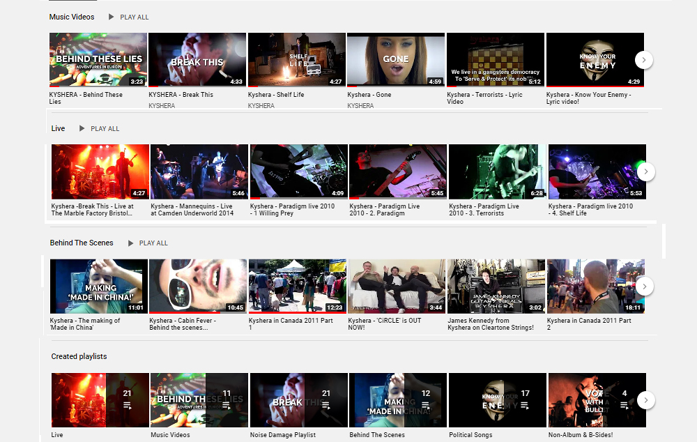 Our Youtube page has had a good spring clean so now all of our music videos, live footage &amp; behind the scenes clips are all right up there on the home page &amp; organised for easy browsing! Check it out! youtube.com/user/kyshera 🤘