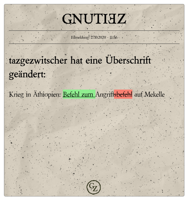 https://t.co/IgOBhsATe7
tazgezwitscher hat eine Headline geändert.
Krieg in Äthiopien: Befehl zum Angriff auf Mekelle
Distanz: 18
Alle Änderungen auf https://t.co/f09c6MY4Nw https://t.co/JzPxOgqvp4