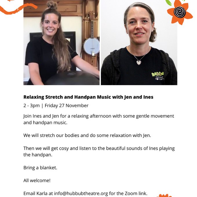 dedaderby's tweet photo. PARTICIPATE @HubbubTheatre are hosting a Relaxation Event with live hand pan music this afternoon on Zoom. Email info@hubbubtheatre.org for the link. #PowerHour #HubbubatHome https://t.co/awQoHWJGtN