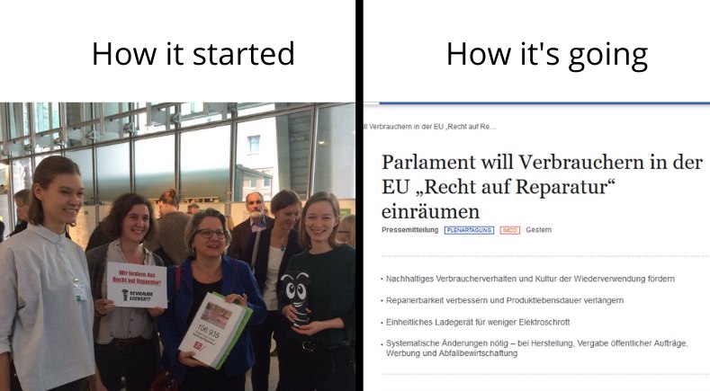 schraube_locker's tweet photo. Fast auf den Tag genau zwei Jahre liegen zwischen diesen Bildern. So viel passiert. Vor, während und nach unserer Petition. So viele Menschen, die sich für ein #RechtAufReparatur einsetzen! 🥳💪🏼 https://t.co/hvvIuI829r