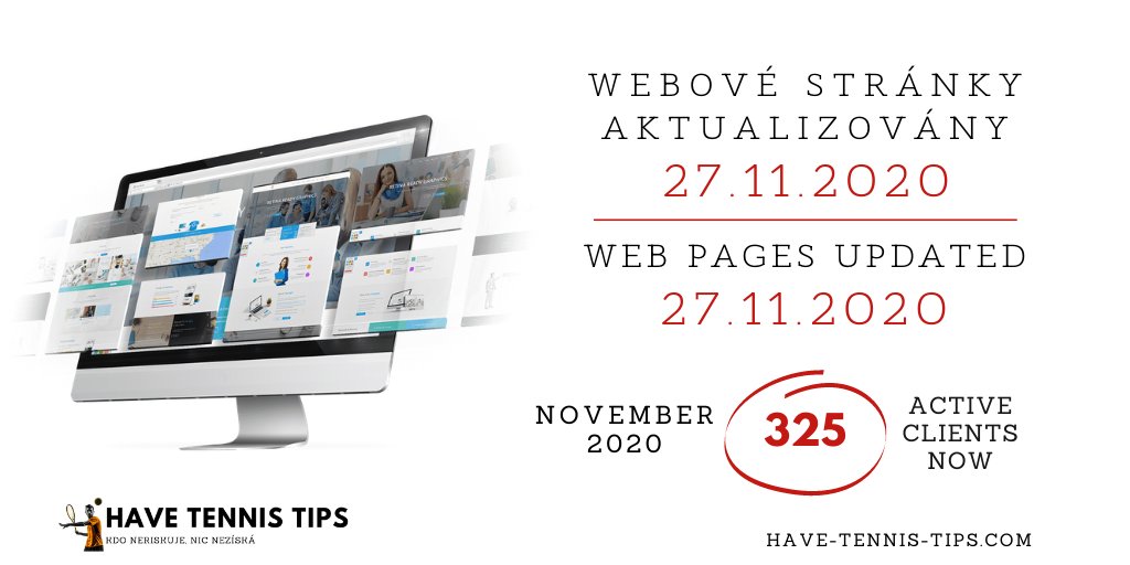 🇨🇿 Webové stránky aktualizovány: 27.11.2020 17:30
🇬🇧 Website updated: 27.11.2020 17:30
#tennis #tipy #havetennistips #tennistips #wwwhavetennistips https://t.co/DeZajDiny4