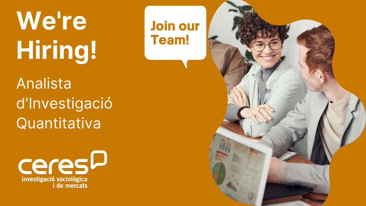 GabinetCeres's tweet photo. Ets l'#analista #quantitatiu que estem buscant?
Contacta amb el nostre equip d'estudis de mercat!
➕https://t.co/Kr6BhyuFfU
#hiringpost #estudismercat #marketresearch #ofertalaboral #quantitativeanalysis #quantitativeresearch #DataAnalyst
#dataanalytics #hiring #analytics #jobs https://t.co/fkpoxYcpYM