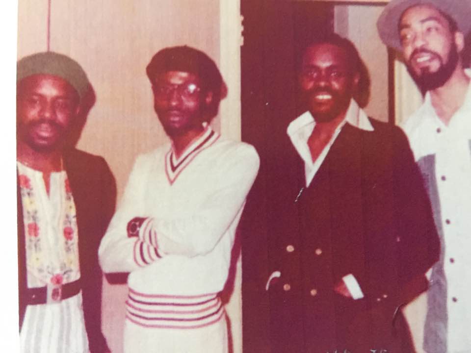 This is my dad and his crew, The Mad-Hatters. They would hire DJs and throw cabarets around the city in the 70s. My pops is second from the right in the dark jacket.