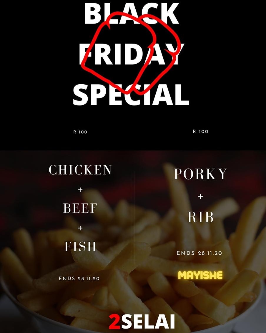 WhiteFox_Food's tweet photo. Black Friday Combos deals from @2selai valid from 27th to 28th 2020. MAYiSHE #blackfriday #mayishe #delivery #onlineshopping https://t.co/qhlpSkyxZl