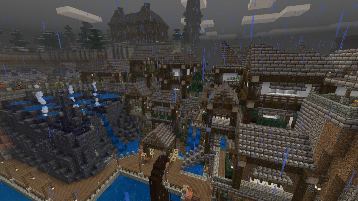 Fmy ふみー 港の岸壁に何軒か建設中 雨の時の雰囲気好きです W Minecraft マイクラ マインクラフト Nintendoswitch