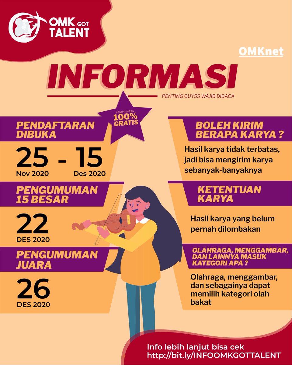 omknet's tweet photo. Udah daftar OMK Got Talent 2020?
Nahh, buat kalian yang belum daftar, masih ada kesempatan sampai 15 Desember loh
Informasi lebih lanjut di : https://t.co/x2pyk73cMR
Daftar di : https://t.co/pU7mVilNWz
Jangan lupa beri hastag & mention @omknet yaa. ☺️
#omknet #omkgottalent https://t.co/wao4fE3oWw