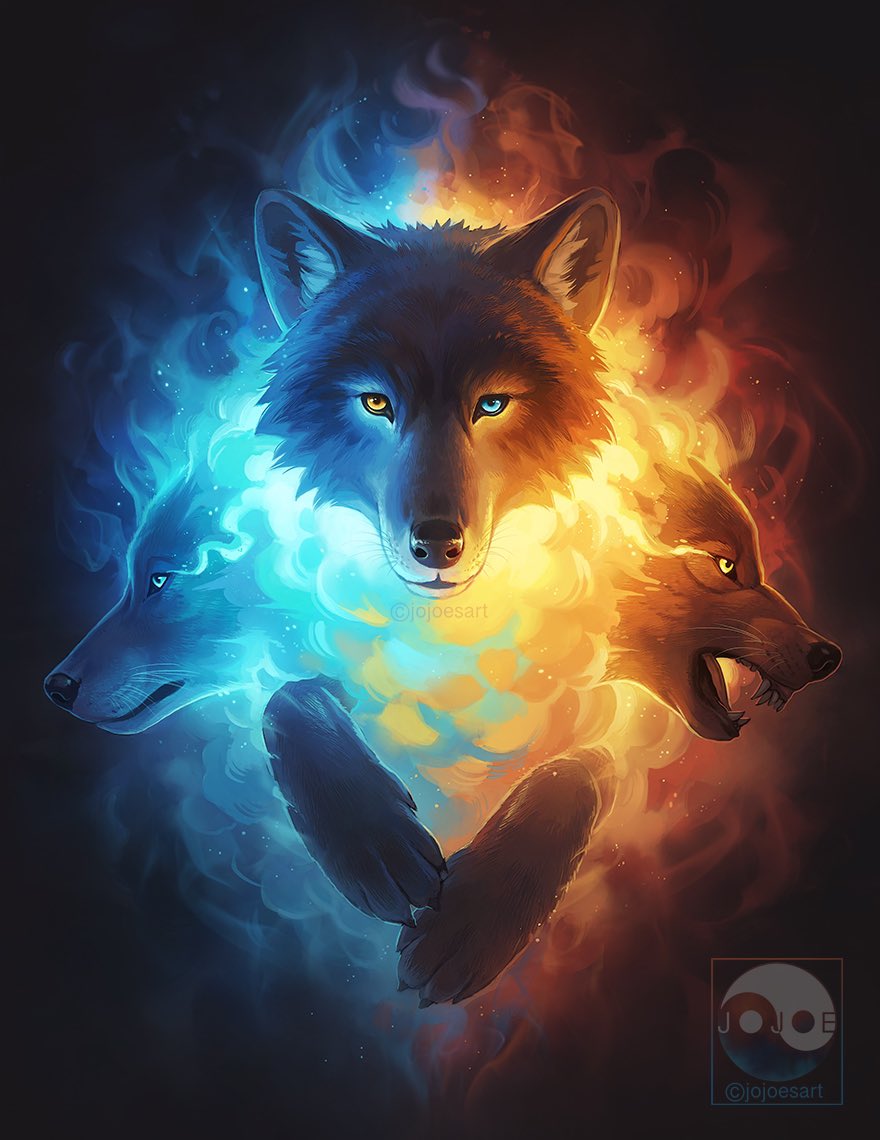 Fire And Ice Wolves Fighting
