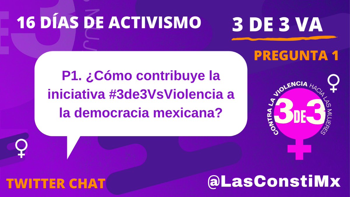 LasConstiMX's tweet photo. Arrancamos! 
P1 ¿Cómo contribuye la iniciativa #3de3VsViolencia a la democracia mexicana? todas podremos participar con una o varias Respuestas (R) usando del prefijo R1. No olviden el #3de3VsViolencia https://t.co/xYiQv25YMc