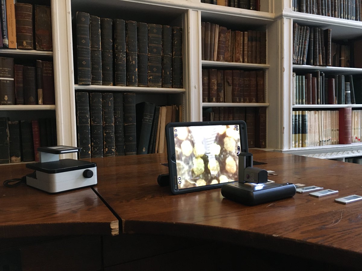Really excited to be #filming for the @Ri_Science #ChristmasLecture. We spent this afternoon on Michael Faraday's desk. What would the great man have made of the #PocketMicroscope?