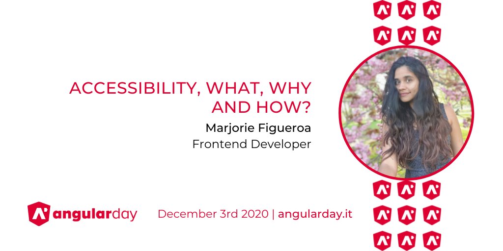 [#angularday speakers]

📢 Marjorie Figueroa <a href="/stephs1515/">Marjorie Figueroa</a> will be our speaker, presenting the talk: "Accessibility, what, why and how?" 💥

Discounted ticket available until Monday! 👉 angularday-2020.eventbrite.it

#Accessibility #a11y #angular #angularjs #js #javascript #frontend