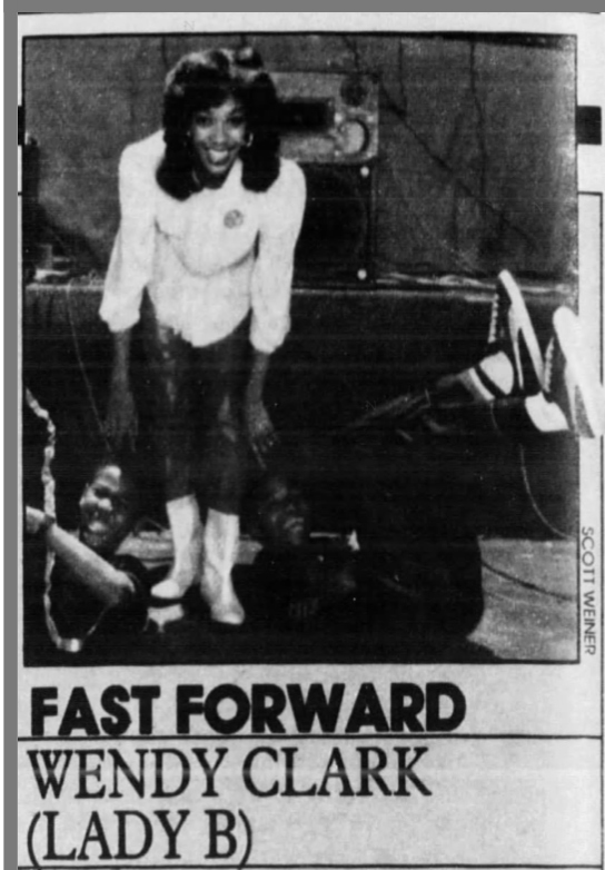 This is Wendy Clark aka Lady B. She is considered to be the first Woman to release a solo rap record (1979's "To the Beat Y'all")When I asked her how she learned how to rap, she told me that she would watch Philadelphia 76er World B. Free do it at parties.