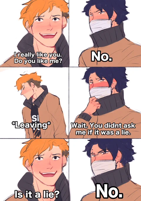 well then again, he didn't ask if he LOVES him 
#haikyuu #sakuatsu 