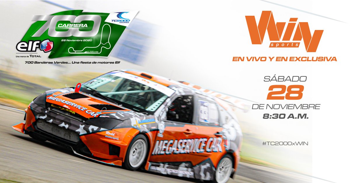 tc2000colombia's tweet photo. !En vivo! !En exclusiva! Así se vive el automovilismo colombiano en Win Sports... el canal que todos queremos, con la Carrera 700. Imperdible. En la narración Ricardo Soler y en los comentarios Roberto Wilson. !Que venga la verde! #TC2000xWIN @WinSportsTV @JuanchoGarcia88 https://t.co/0UT22SFFqr