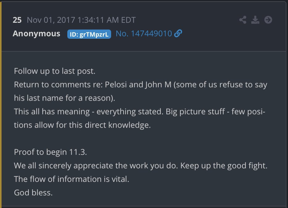 Q uses the movie analogy, Ex.: “Enjoy the show.” This is playing out as type movie I enjoy whenthe beginning is the end ofthe movie, and the end ofthe movie is the beginning. Everything Q said three years ago is happening now. “Proof to begin 11.3” “...11.3 ...1st marker).”