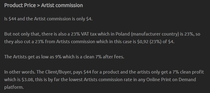 Un article par  @MrSyanArt qui explique les nouveaux prix et alors que l’acheteur paye 44$, l’artiste n’en touchera que 3,08$ : https://syanart.com/displate-scamming-their-artists-2020-commissions-change/