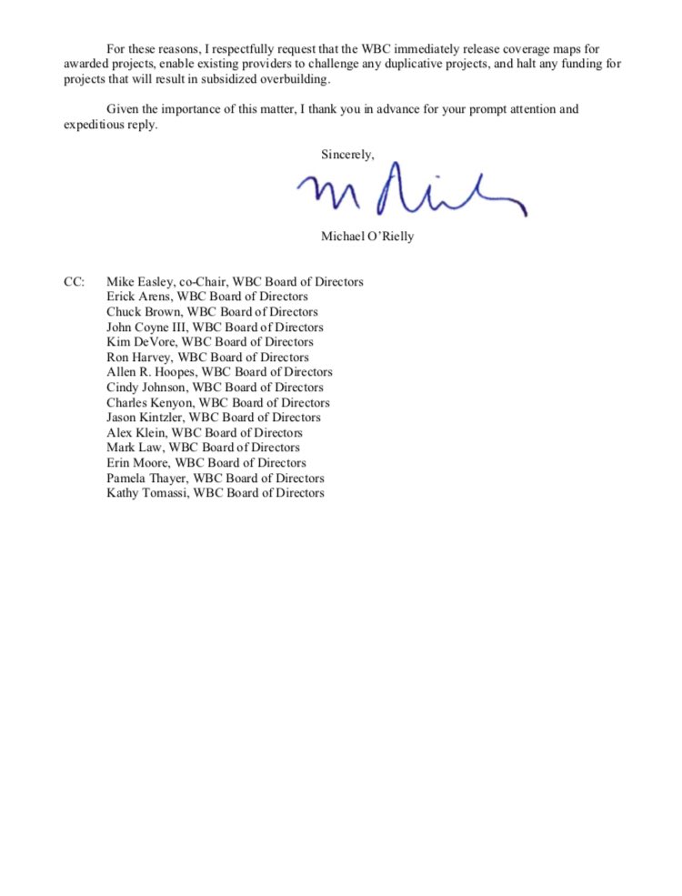 Mike O’Rielly (@mporielly) on Twitter photo Wishing WY <a href="/GovernorGordon/">Governor Mark Gordon</a> swift & full recovery. In meantime, hoping his staff can review and respond to my new letter re: concerns about WY using CARES Act $$ to subsidize broadband overbuilding. Hurts private investment & unfair to UNSERVED Americans!
fcc.gov/document/oriel… Wishing WY <a href="/GovernorGordon/">Governor Mark Gordon</a> swift & full recovery. In meantime, hoping his staff can review and respond to my new letter re: concerns about WY using CARES Act $$ to subsidize broadband overbuilding. Hurts private investment & unfair to UNSERVED Americans!
fcc.gov/document/oriel…