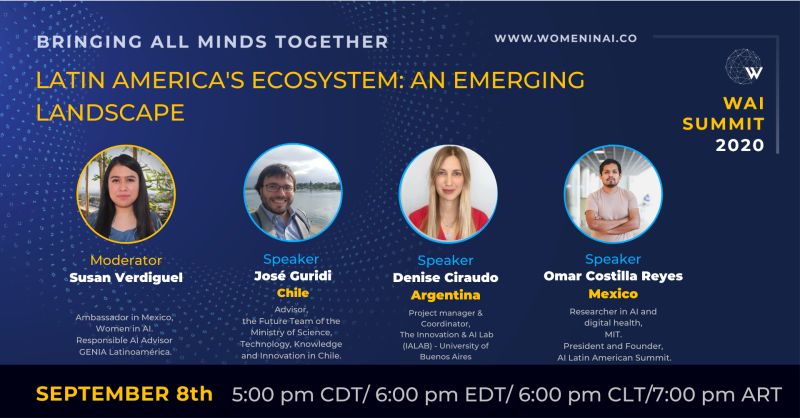 women_in_ai's tweet photo. Rewatch your favourite sessions from #WAISummit2020 
📌 Topic - Latin America's AI ecosystem

With speakers @JguridiB, Denise Ciraudo,@konet &amp; @SusanVerdiguel 🤩

Watch here ➡️ https://t.co/9ni1tAXZg7 https://t.co/vWEExthcPF