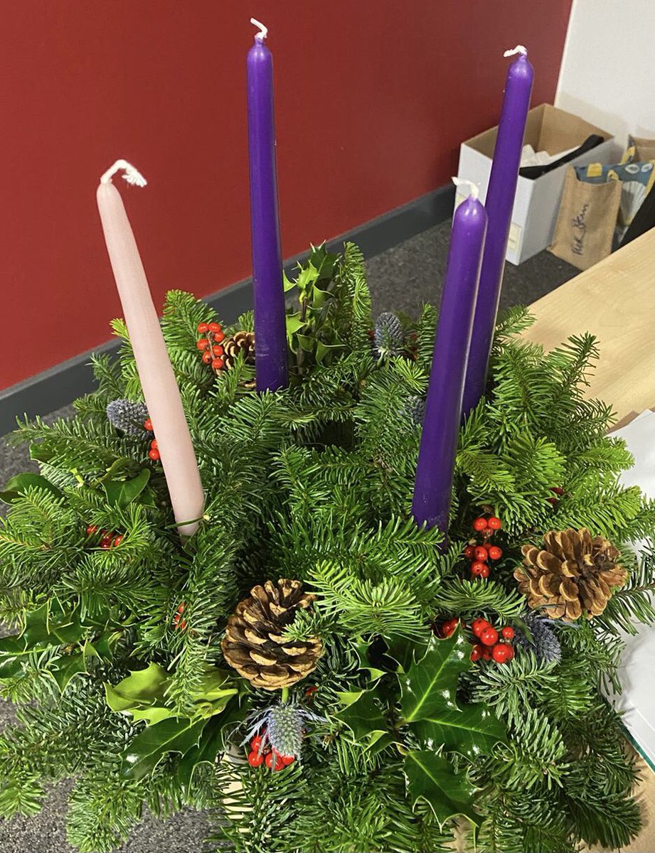 Our #Advent wreath has arrived. Weekly para liturgies will be broadcast across the school by our y8 pupil chaplains, as we await the coming of our Saviour.  The first candle is Hope and we all need a bit of that at the moment @SABSalford