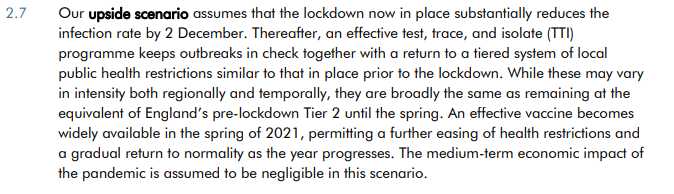 But thereafter, the OBR’s ‘upside scenario’ (summarised below) is closest to my view. The economic costs of being in either Tier 1 and 2 are small. Your social and family life may be constrained, but most economic activity can continued as normal. (4/8)