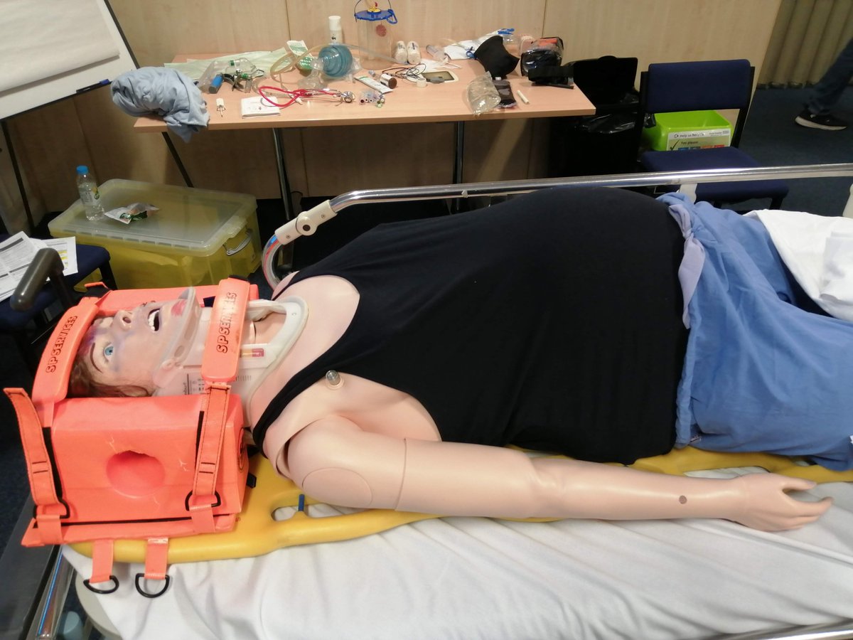 SimulationUHD's tweet photo. #GaiaSim is officially part of the team here. She played the role of a pregnant trauma patient excellently! #SimMom #Laerdal #Moulage #Simulation #Trauma #SFX @SimWessex https://t.co/ueUtlJgaTv