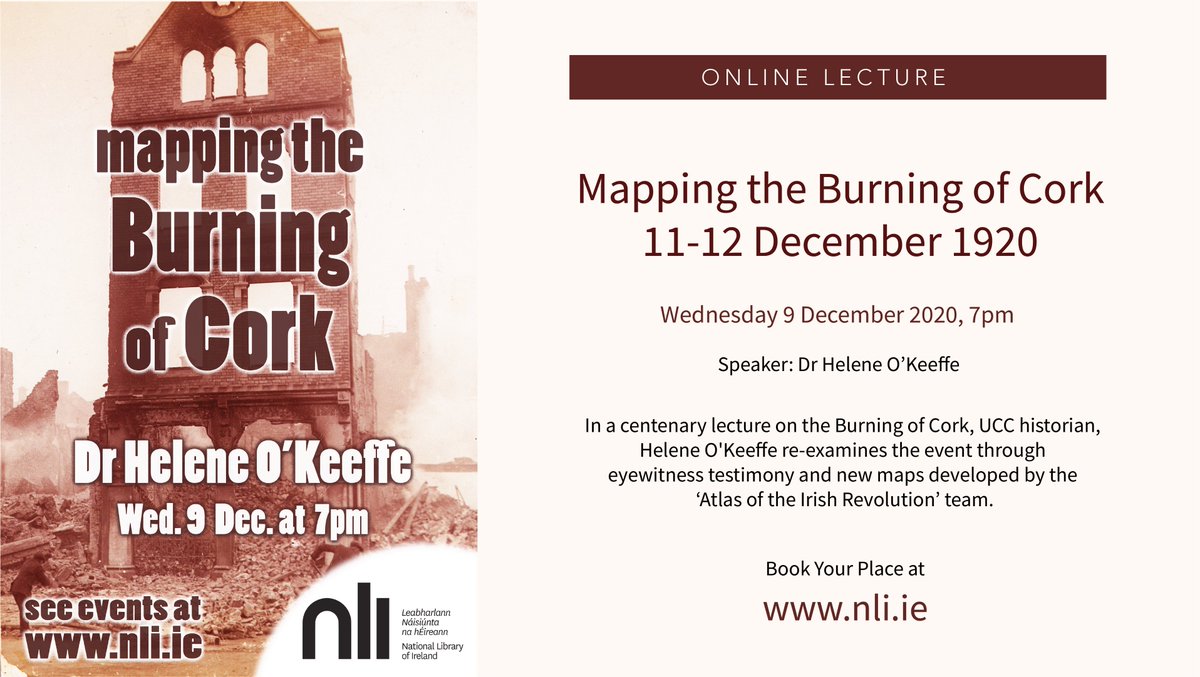 Looking forward to talking about the #BurningofCork in 1920 and new maps by the Atlas of the Irish Revolution team at this <a href="/NLI/">H E N R Y</a> event on 9 December. You can register now via the Events page on the NLI website: nli.ie/en/list/curren…