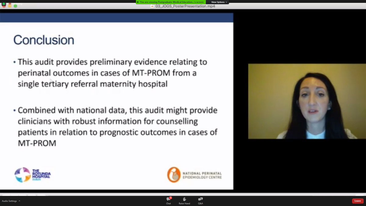 JOGSIreland's tweet photo. Catherine Rowland's quick quick overview on her audit of perinatal morbidity associated with midtrimester prolonged rupture of membranes #tops20JOGSposter #JOGS2020 https://t.co/IfvEWRrBi0